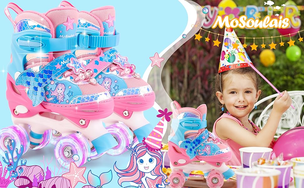 Дитячі ролики Meerjungfrau для дівчаток, 4 розміри, регульовані, з підсвічуванням, для початківців, рожеві