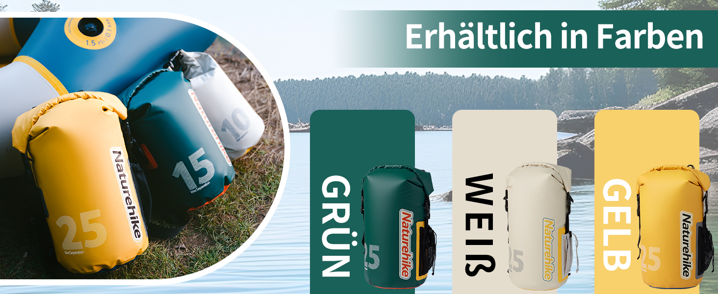 Водонепроникний рюкзак Naturehike Dry Bag – 25L/15L/10L. Сумка для каякінгу, човнів, риболовлі, рафтингу, плавання та сноубордингу (Жовтий 25L)