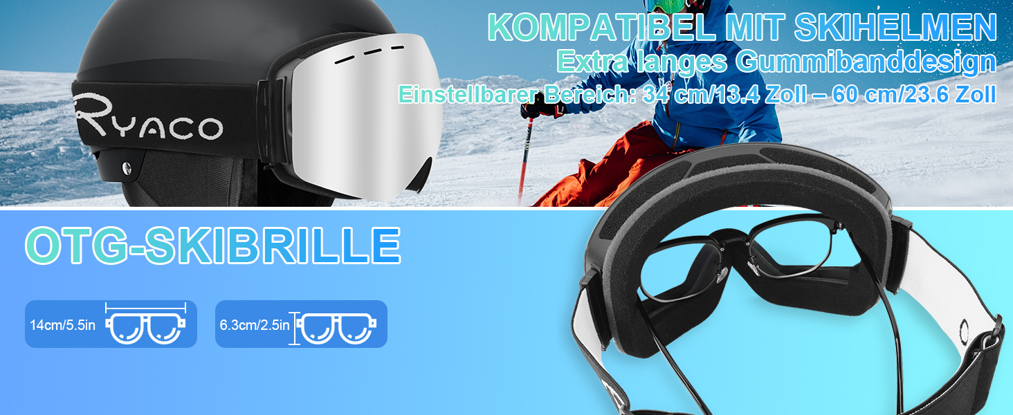 Снігові окуляри Ryaco для сноуборду та лиж, 100% UV-захист, антитуманне покриття, OTG, сферичні, для носіння з окулярами, ударостійкі, срібні