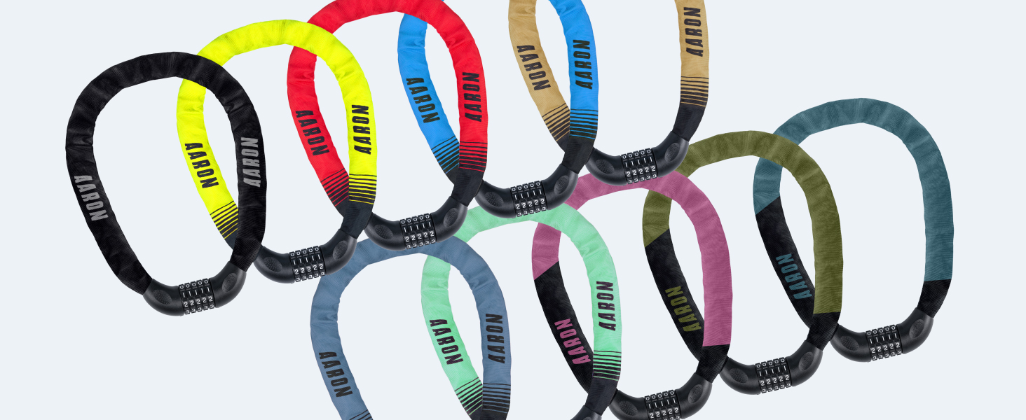 Замок для велосипеда AARON Lock One: стале ланцюгове замкнення з 5-значним кодом, висока безпека, для електровелосипеда, гірського, трекінгового, туристичного та шосе́йного велосипеда, чорний