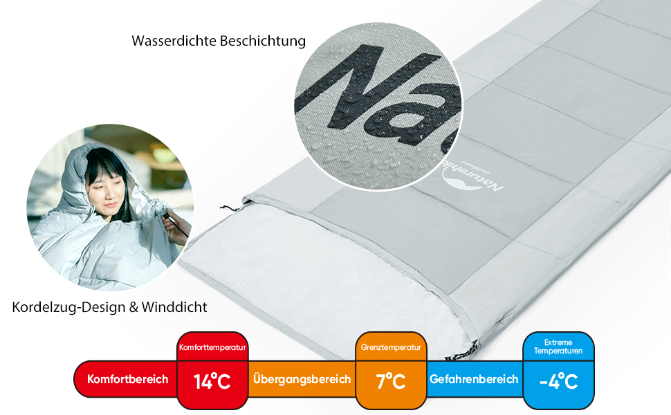 Сплячий мішок Naturehike - легкий, для походів та кемпінгу, комфорт +7°C, Z-подушка (сірий)