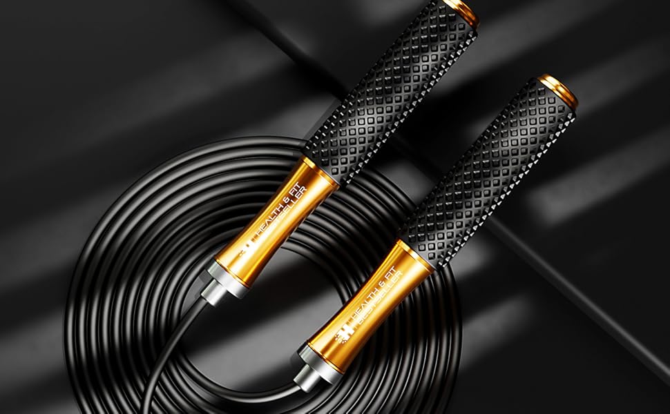 Стрибкове канат PREMIUM з металу – регульований фітнес-канат з силіконовими ручками | Для кардіотренувань, витривалості та домашніх тренувань – HEALTH & FIT