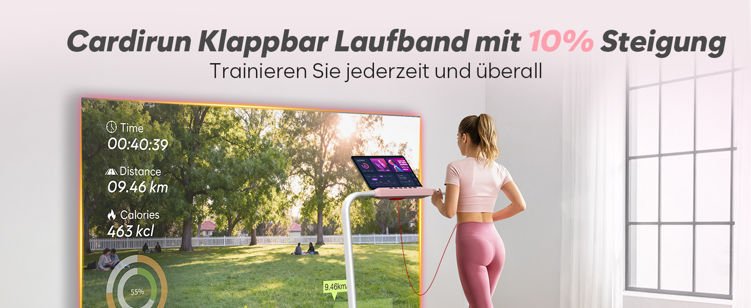 Складана бігова доріжка Cardirun 6-в-1 для дому та офісу, Walking Pad з регулюванням нахилу, 3.0 л.с., LED-дисплей, витримує до 150 кг, без встановлення