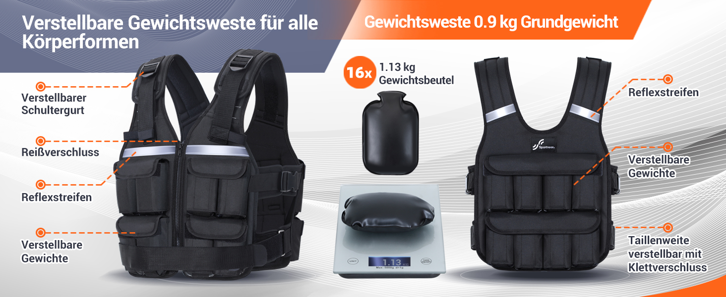 Вага для тренувань Sportneer регульована, 0.9-19 кг, 16-в-1, чорна