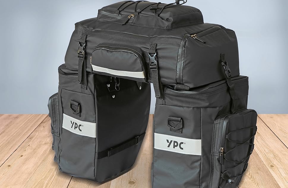 Велосумка YPC Voyager 65 л 3-в-1 для багажника, водонепроникна, міцна, рюкзак та бокові сумки, чорна