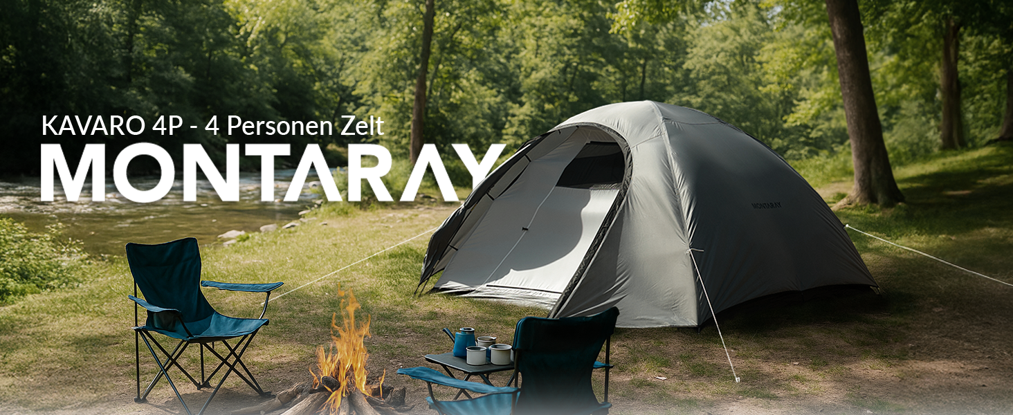 Намет Montaray для 2-4 особи: двостінний, з захистом від комарів, швидкий монтаж, водонепроникний, вітростійкий, дихаючий, легкий, складаний, з сумкою. Ідеально для кемпінгу та фестивалів (сірий)