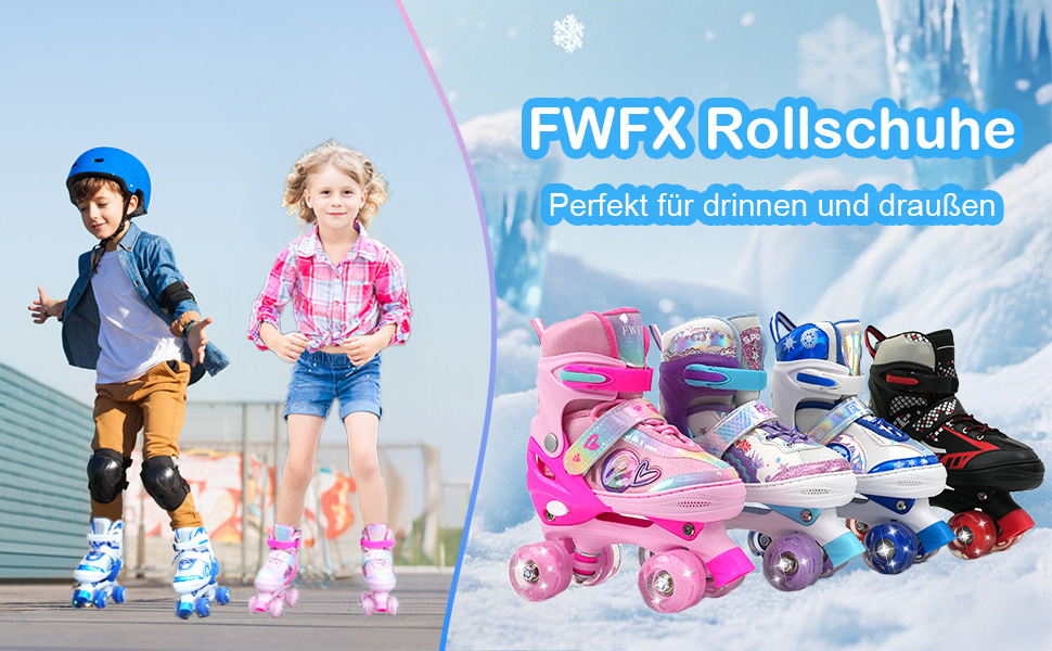 Дитячі ролики FWFX, регульовані, світлові, для залу та вулиці, розмір S (EU 28-31) / M (EU 32-36), блакитні