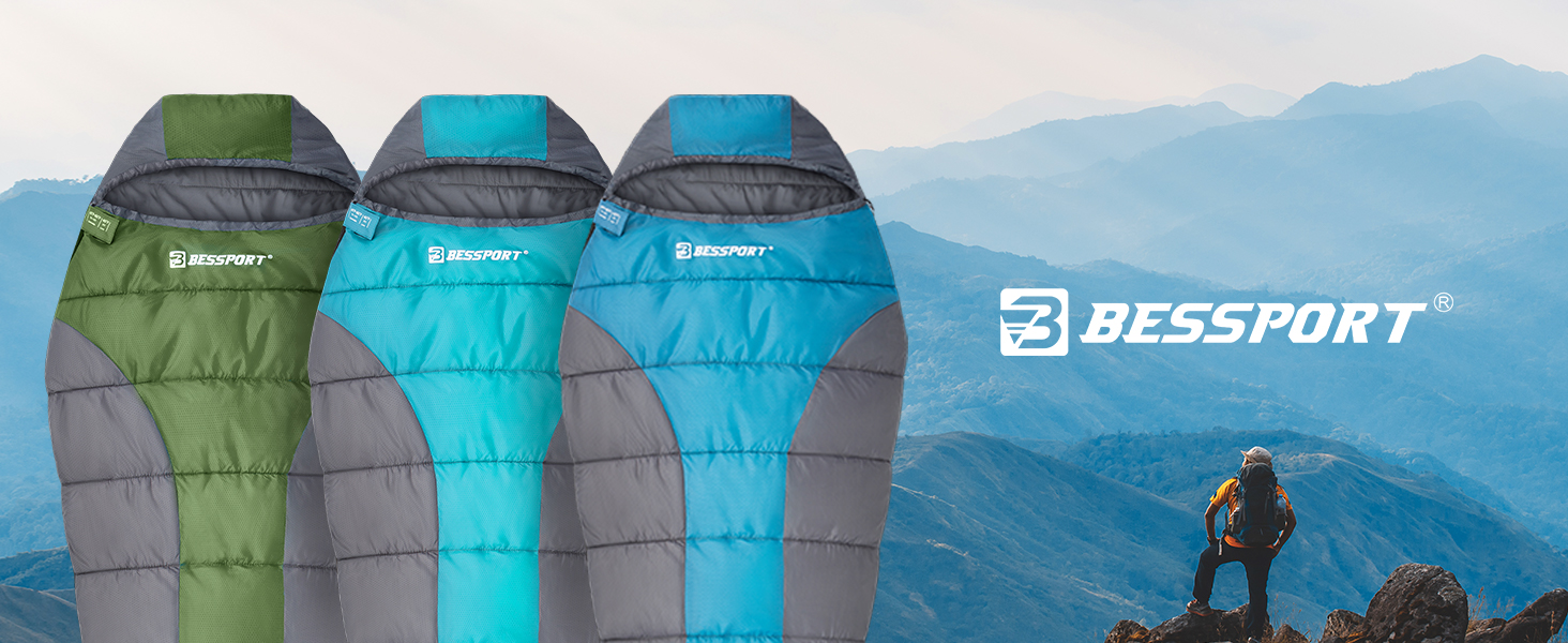 Спальний мішок Bessport Outdoor 3 сезони, маленький та ультралегкий, для дорослих, теплий, водовідштовхувальний, блакитний, для кемпінгу та трекінгу