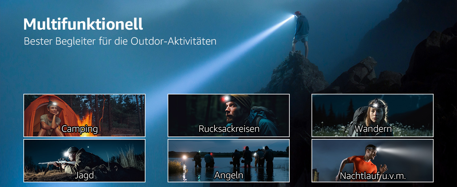 Ліхтар на лоб Lepro, акумуляторний, IP65, 1000 люмен, знімний LED, червоне світло, 6 режимів, для кемпінгу, спорту, риболовлі, майстерні, з USB-C кабелем