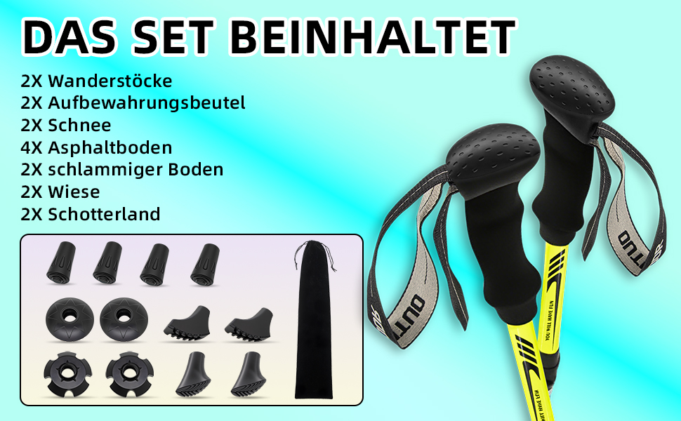 Складні трекінгові палиці | Телескопічні палиці для ходьби | Палиці для Nordic Walking та гірських походів | Алюміній, 115-135 см