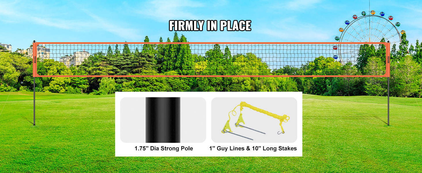 VEVOR Регульоване волейбольне сітка, комплект 9,7 x 2,4 м, портативне пляжне волейбольне сітка, оранжевий колір, складане волейбольне сітка з сумкою, для саду та пляжу