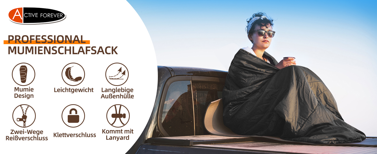 Сплячий мішок ACTIVE FOREVER Mumienschlafsack для туризму, кемпінгу та подорожей: літо, весна, осінь
