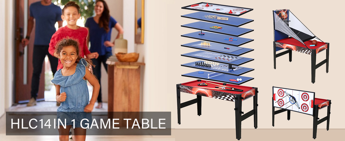 Стіл для ігор HLC 14-в-1: більярд, баскетбол, теніс, хокей, дартс, боулінг, лабиринт, кільця, шахи, хрестики-нулики, Мікадо, нарди