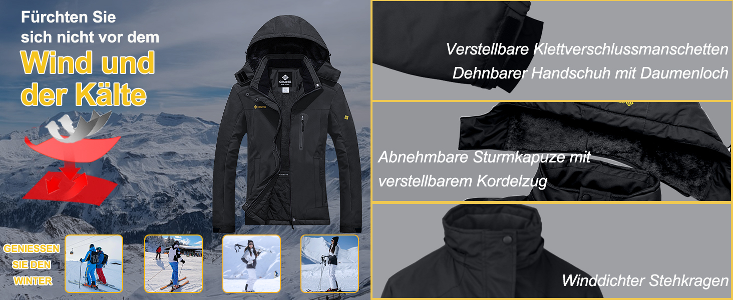 Жіноча лижна куртка GEMYSE: водонепроникна, вітронепроникна, з флісовою підкладкою, для активного відпочинку, колір: блакитний