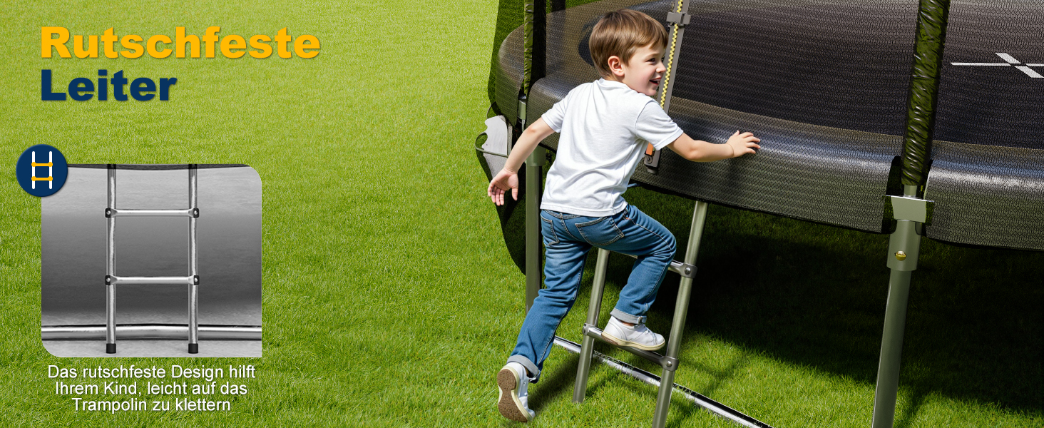 Батут JUMMICO Outdoor для дітей Ø 183/228/305/366/427 см з сертифікацією GS, з драбиною та бічною кишеню (228 см), чорний