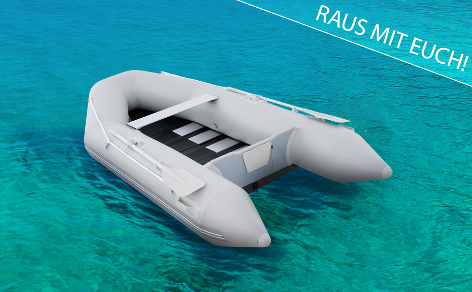 Надувне човен CO-Z для 2-4 осіб (230x130x33 см / 300x150x42 см) з веслами та насосом. Сірий, для риболовлі, з алюмінієвим дном та сидінням.