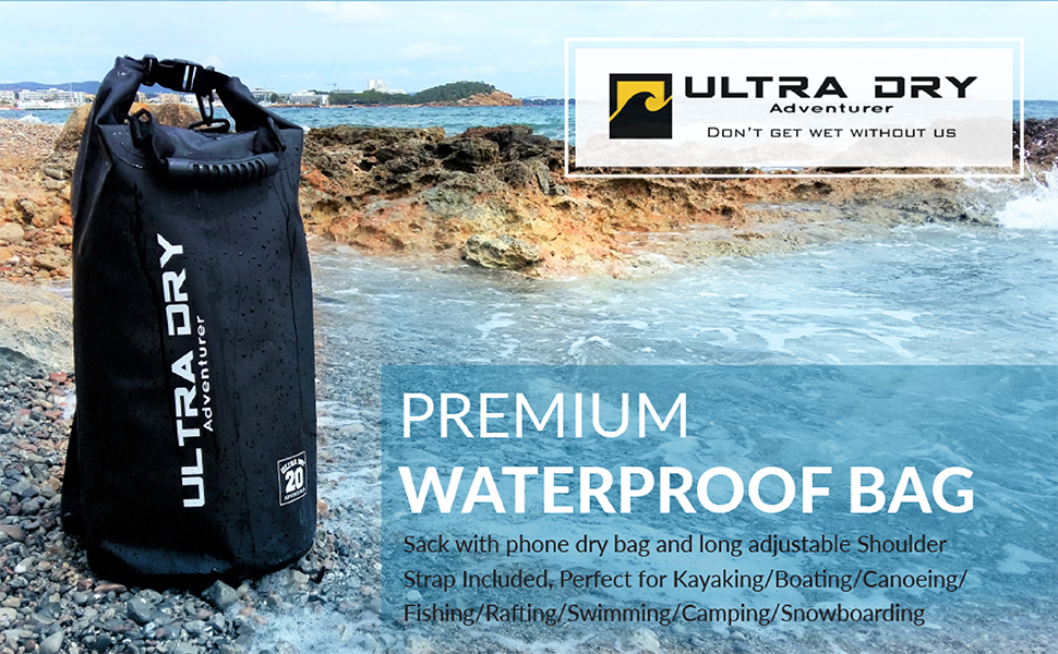 Водонепроникна сумка Ultra Dry Adventurer 20 л, чорна: для каякінгу, риболовлі, кемпінгу та інших водних активностей