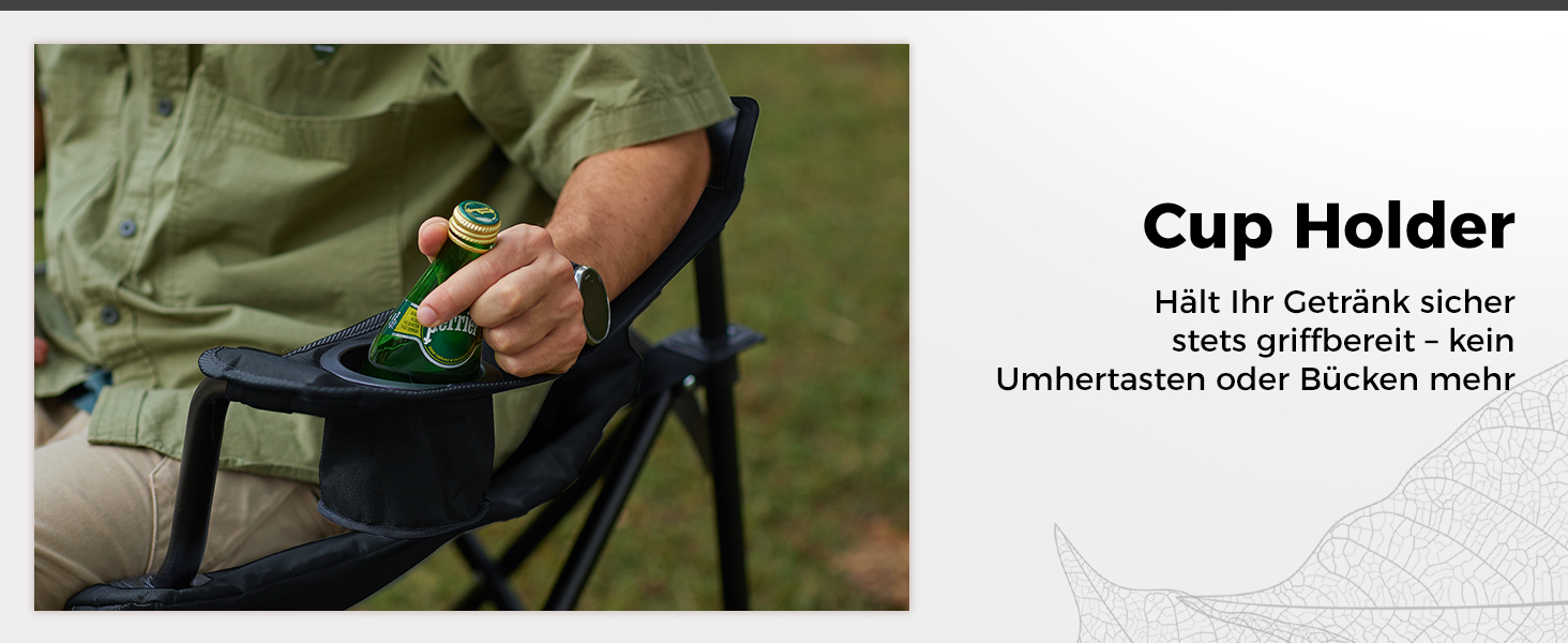 Складний туристичний стілець KingCamp для відпочинку, риболовлі та саду. Міцний, з регульованою підтримкою попереку, кишенькою-холодильником та підлокітниками. Максимальне навантаження: 205 кг. Чорний класичний колір.