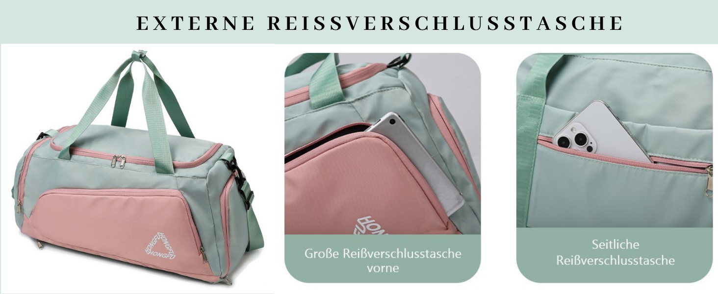 Спортивна сумка для жінок 45L з відділенням для взуття, мокрою сумкою, водонепроникна, для подорожей, спортзалу, басейну. Сумка-рюкзак для фітнесу, спорту, подорожей. Зелена/Рожева.