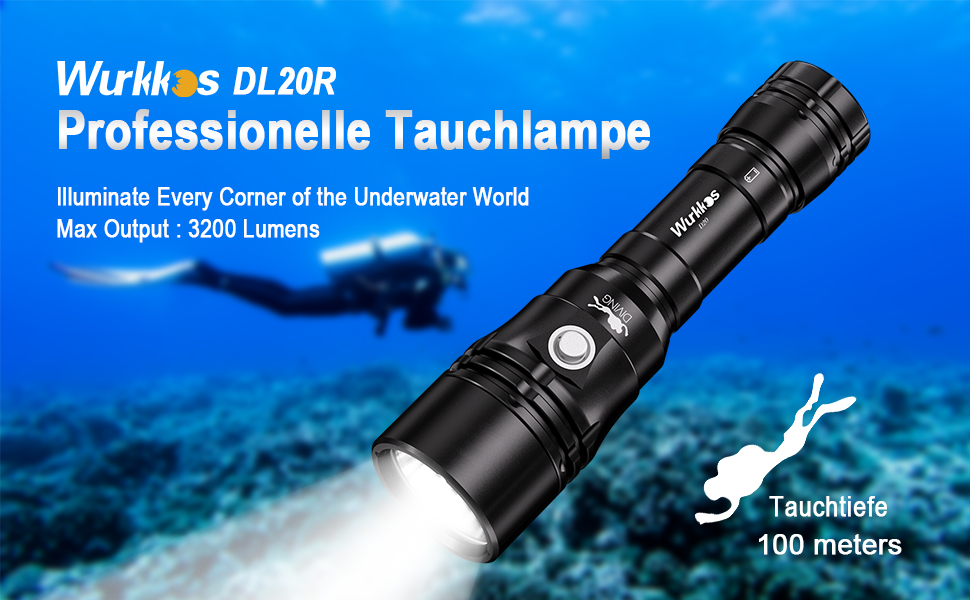 Ліхтар під водою Wurkkos DL20R XHP50.2, 3200 люмен, IPX8, USB-C, з зарядним пристроєм