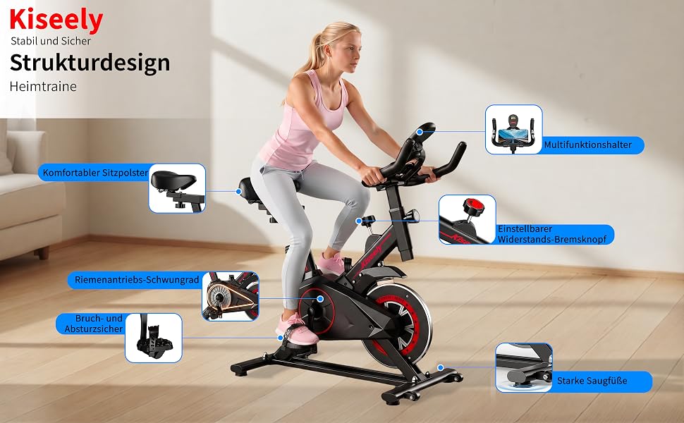 Магнітний велотренажер Heimtrainer для дому, безшумний сайкл з LCD-дисплеєм та ергономічним сідлом, чорний ZD1
