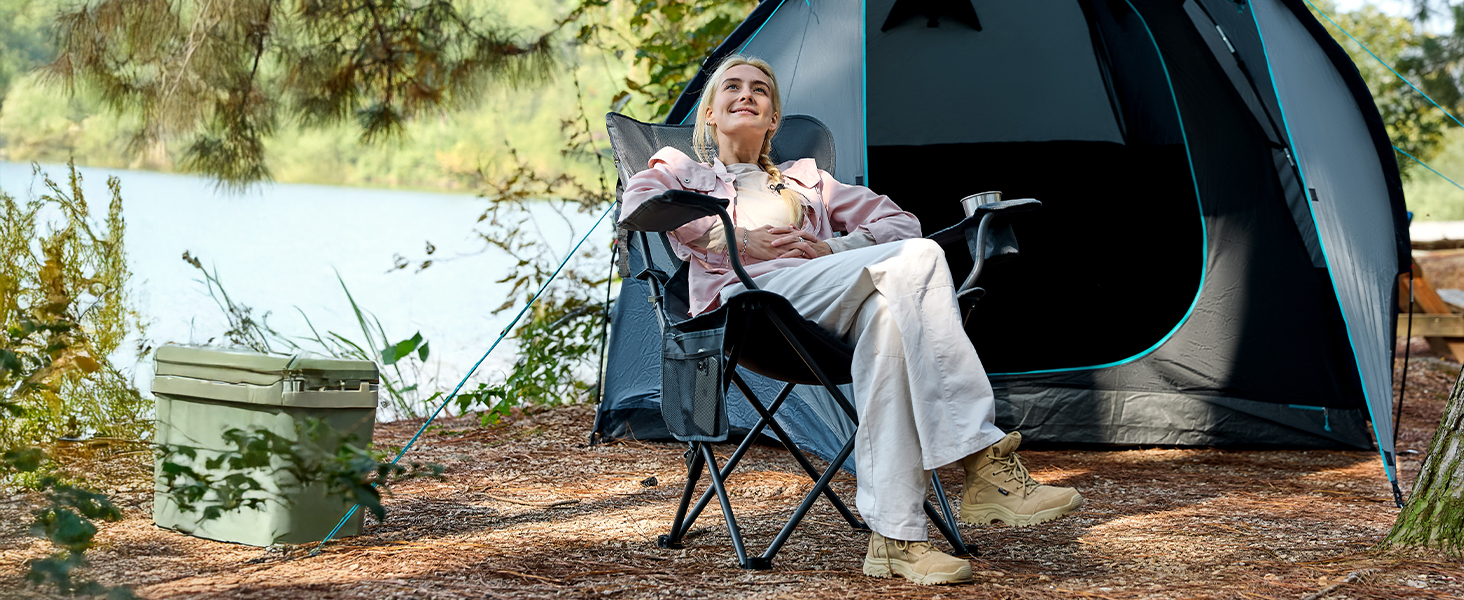 Складний крісло-шезлонг для кемпінгу Timber Ridge - 180 кг, 3 положення, широке сидіння 62 см, з підстаканником