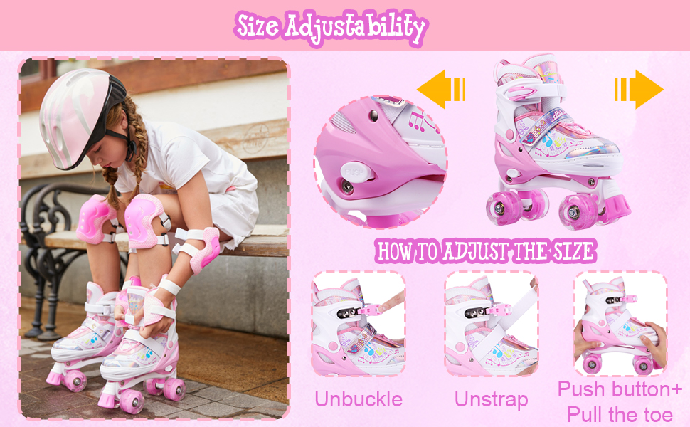 Дитячі ролики Hikole, регульовані, 4 колеса, світлові ефекти, для початківців, фіолетові