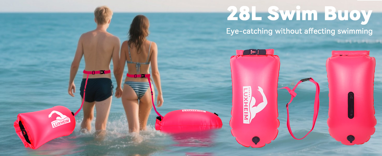 Буя для плавання Schleppschwimmer 28L, сигнальний, для відкритих вод, триатлону, водонепроникний Dry Bag, рожевий