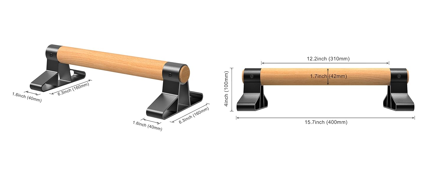 Бруси для віджимань SELEWARE з ергономічною дерев'яною ручкою та надміцною сталлю - Нековзні бруси для віджимань Стійки на руках для силових тренувань та гімнастики (дерево - довжина 40 см)