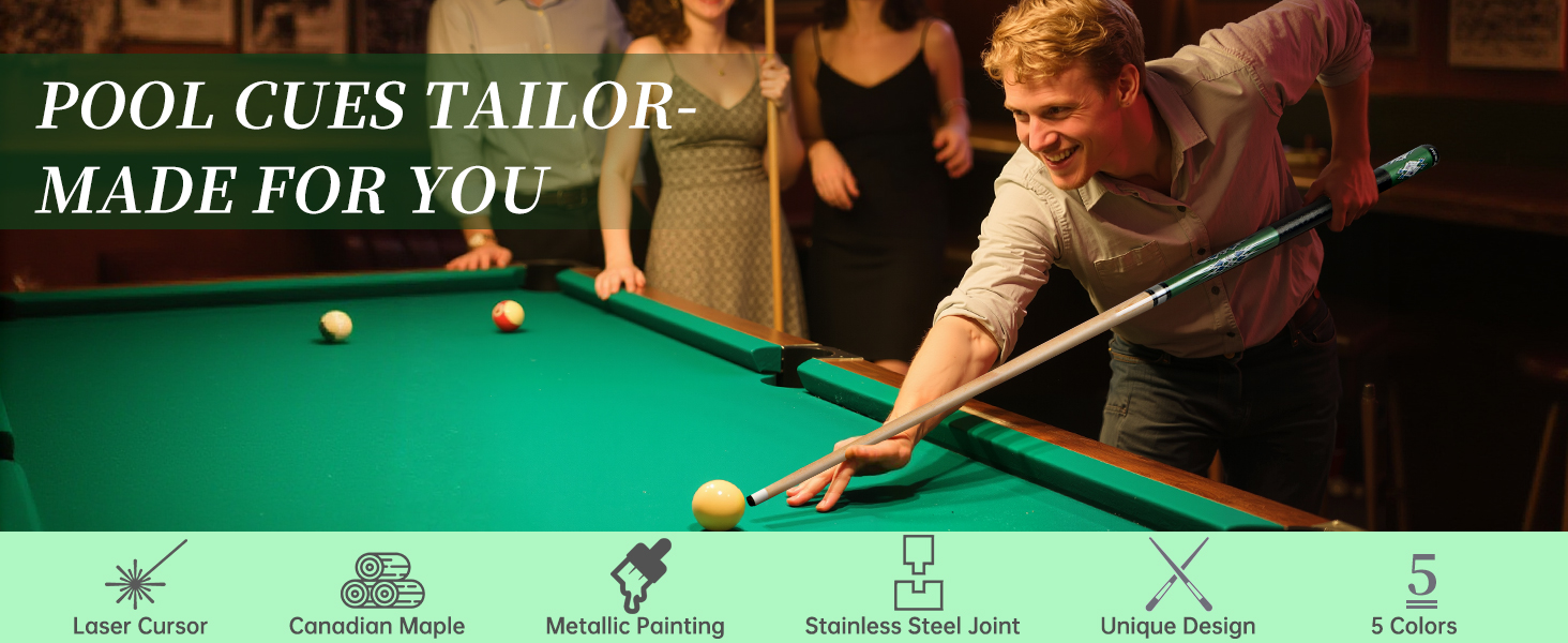 Набір більярдних київ Kmise Pool-Queue-Stick Set – 147 см, канадський клен, професійні, для дорослих, різні кольори, для барів, дому, київ для більярдного столу