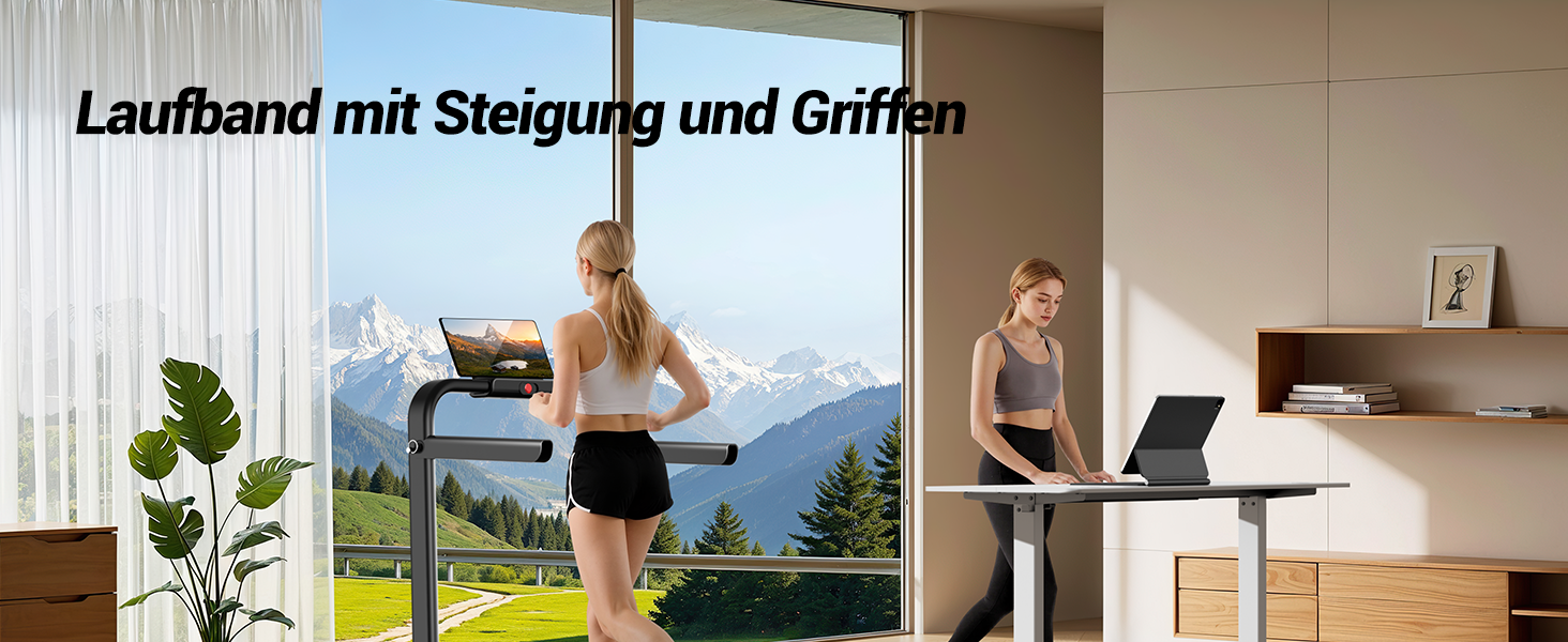 Бігова доріжка Walking Pad Lontek зі схилом 16%, 10 км/год для дому та офісу, LED дисплей, пульт ДУ, потужність 3.0 к.с., макс. навантаження 136 кг, чорна