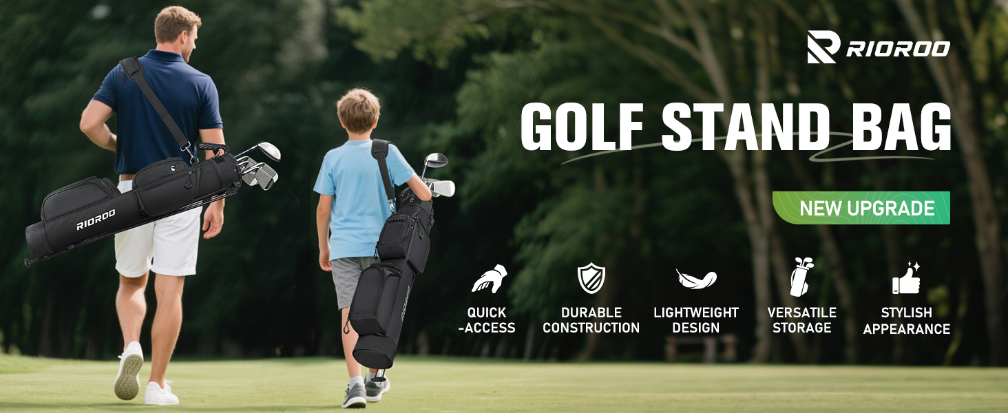 Сумка для гольфу на штативі, легка, для 9 ключок, з роздільниками, водонепроникна, з кишенькою-холодильником, ергономічний плечовий ремінь, велика кишеня, унісекс, чорна A1