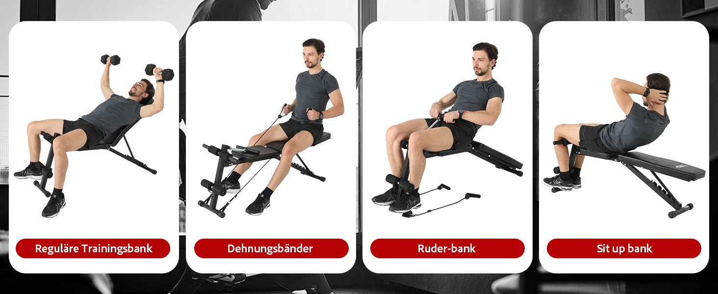 Тренажер для дому 4-в-1: лавка для жиму з регульованою спинкою та фіксатором для ніг, до 150 кг