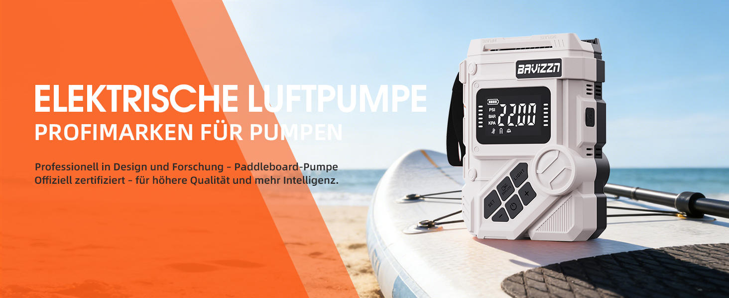 Електричний насос для SUP-дошки 12V DC 22PSI з Type-C, 7 насадок (HELLERE GRAU)