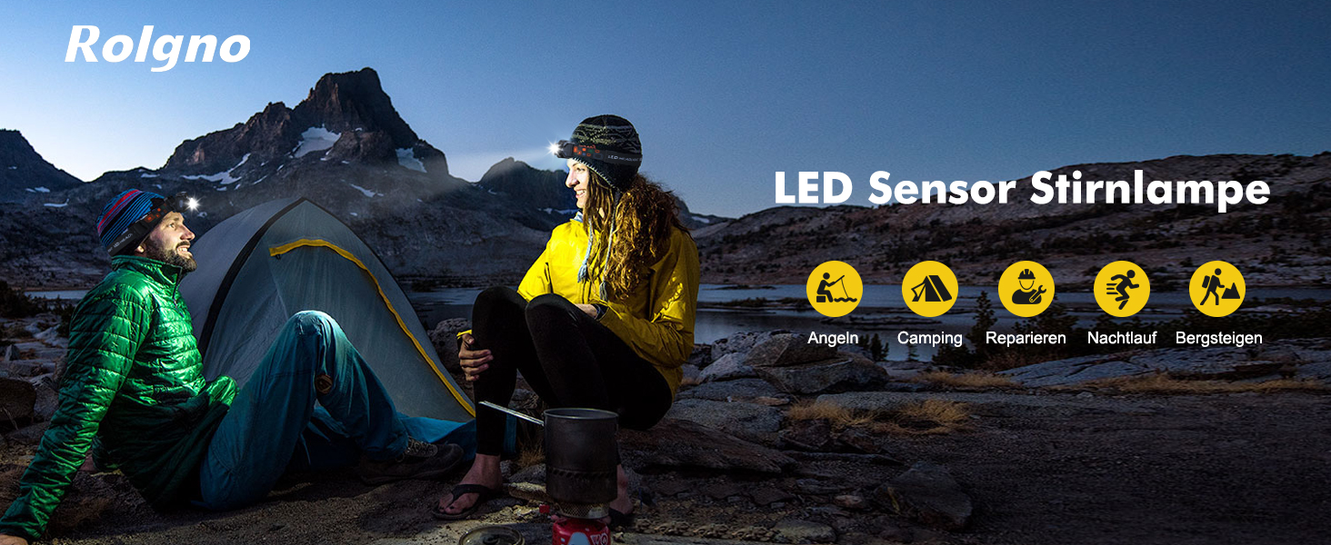 LED налобний ліхтар з акумулятором, [надзвичайно яскравий] з датчиком та червоним світлом, 6 режимів освітлення & IPX4 водонепроникність, 2000mAh, тривалий час роботи, для кемпінгу, риболовлі, походів, нічного бігу