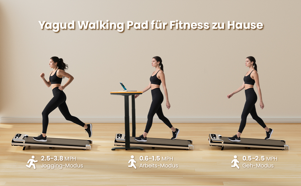 Walking Pad Yagud: Бігова доріжка 3-в-1 для дому та офісу з пультом керування та LED-дисплеєм (срільно-чорний)