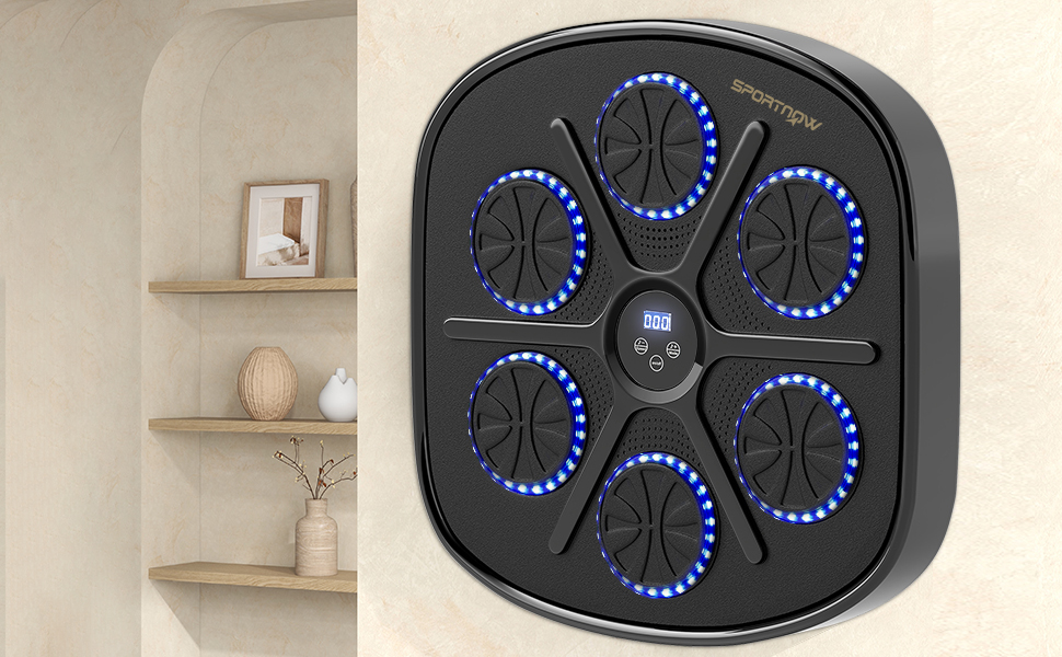 Музична боксерська машина SPORTNOW з LED-підсвіткою, Bluetooth, настінний боксерський мішень для дому, чорна