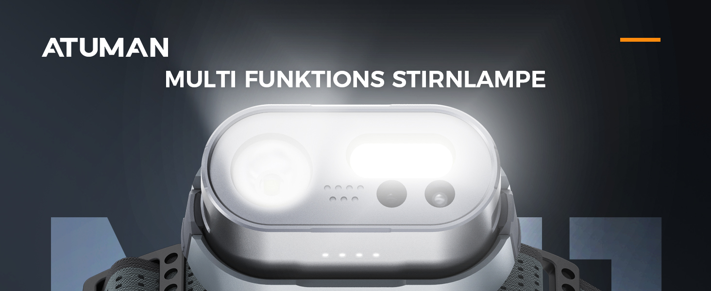 Налобний ліхтар ATuMan MH1 LED, 2 шт. з зарядним кейсом 6600mAh, 10 режимів світла, сенсор, IPX4, для кемпінгу/походів/бігу