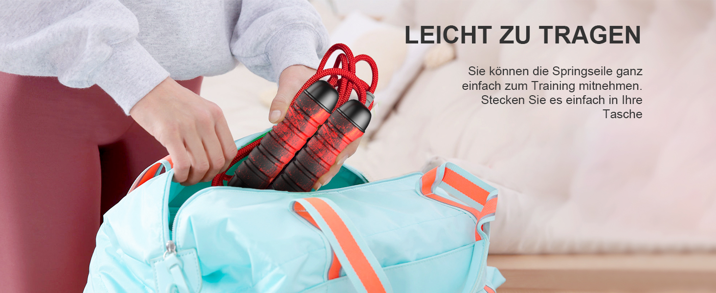 Скакалка Springseil: регульована, довговічна, з підшипниками 360°, без скручування, з ручками з Memory Foam, антиковзка, з сумкою для перенесення