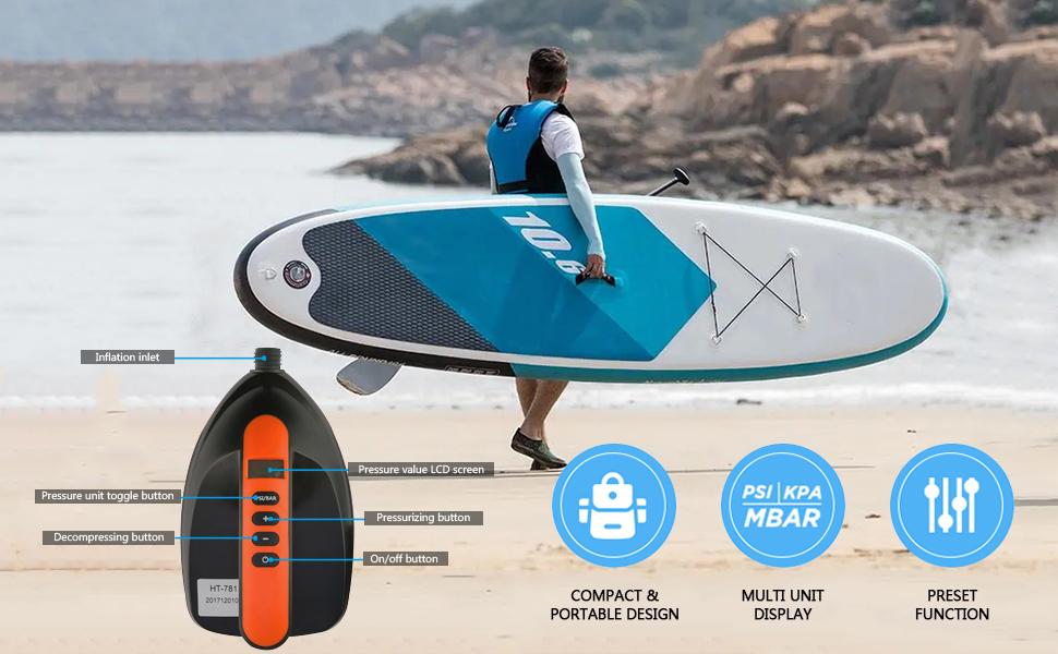 Електричний насос для SUP дошки Ruitx 16PSI, 12V для надувних SUP, човнів, велосипедів та наметів (Помаранчевий)