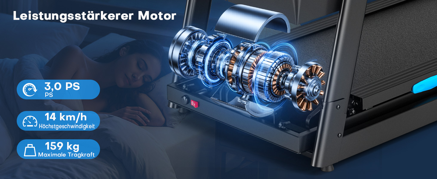 Бігова доріжка для дому складний з автоматичним нахилом, Walking Pad 14KM/H, біговий доріжка з 3.0-PS двигуном, 12 попередньо встановлених програм та фітнес-додаток, обладнання для фітнесу, вантажопідйомність 160Kg, чорний