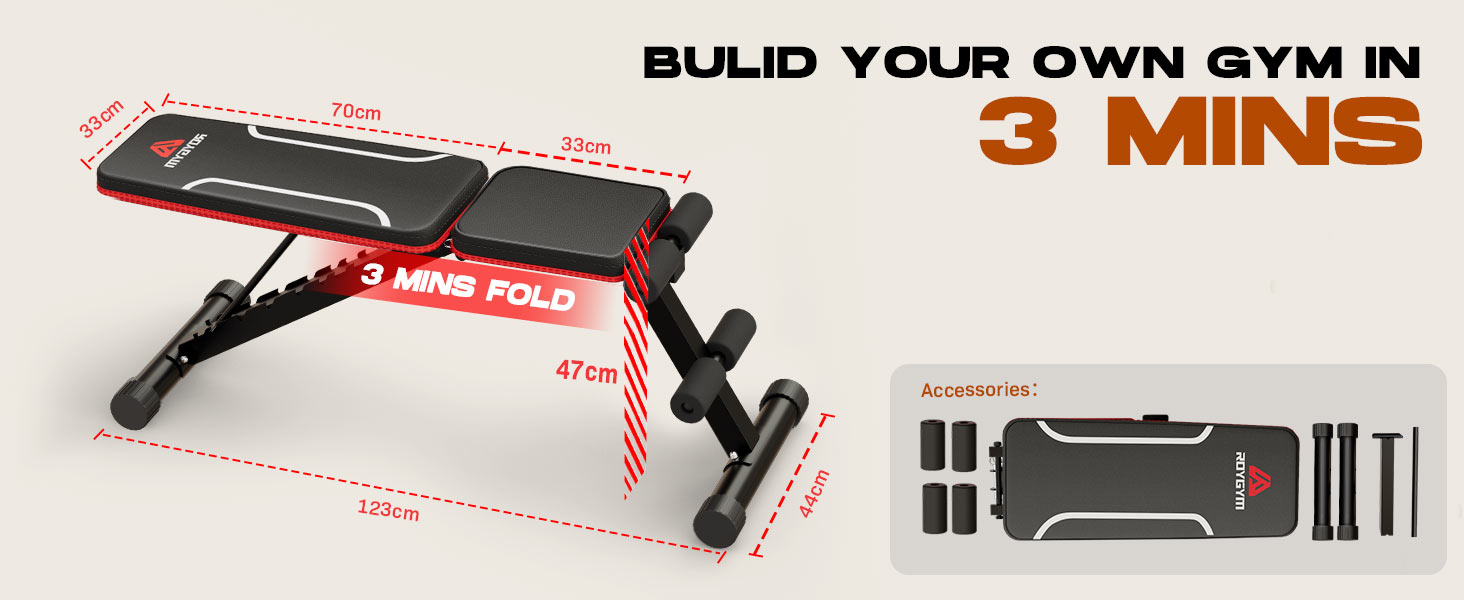 Складана лава для тренувань Roygym, мультифункціональна, з регульованою спинкою, для загальної фізичної підготовки, витримує до 400 кг, чорно-червона