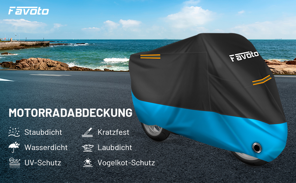 Водонепроникний чохол для мотоцикла Favoto, XXL, 245x105x125 см, чорно-синій