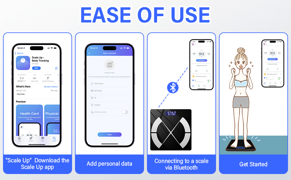 Вага для вимірювання жиру в тілі Onherm, цифрова вага з APP, Bluetooth, максимальне навантаження 180 кг, BMI, вага, м'язова маса, вода, протеїн, скелетна м'язова маса, вага кісток, BMR