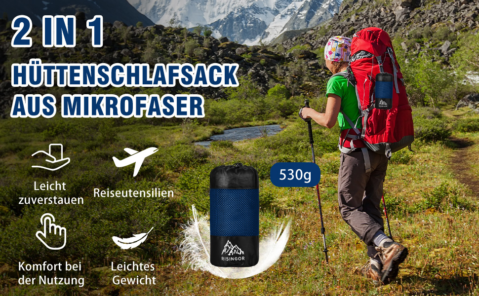 Спальний мішок туристичний бавовна, ультралегкий, з двосторонньою блискавкою, для кемпінгу та походів (синій)