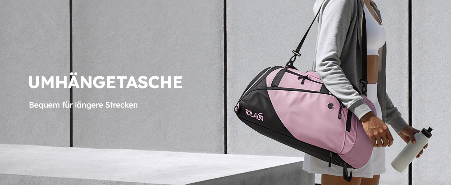Спортивна сумка Tolaccea для чоловіків та жінок з відділенням для взуття та мокрих речей, рюкзак-дуffel для тренувань, фітнесу, басейну, подорожей (47л, чорно-рожевий)
