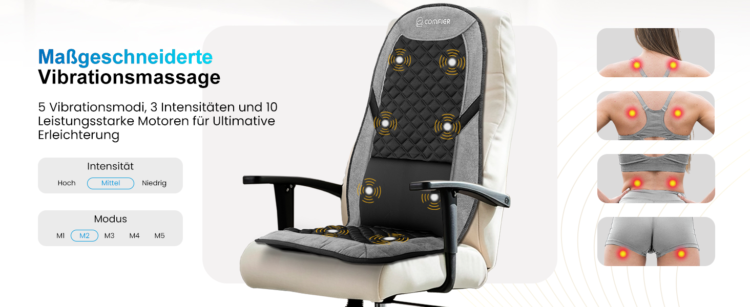 Масажний килимок Comfier з підігрівом та регульованою поперековою підтримкою, вібруючий масажний сидіння, масажер спини для зняття втоми спини, подарунок для жінок, чорно-сірий