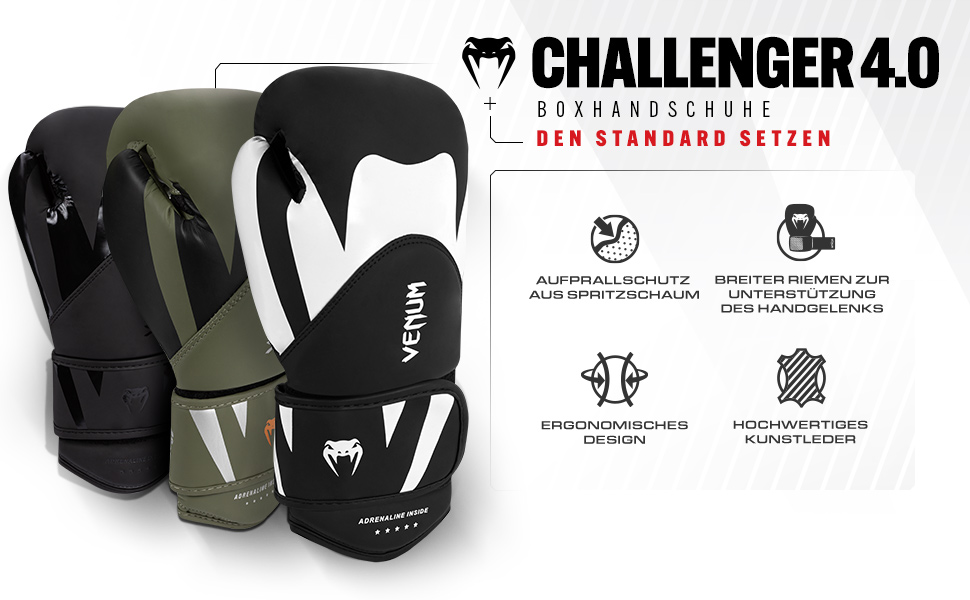 Боксерські рукавички Venum Challenger 4.0, 14 Oz, чорний/білий