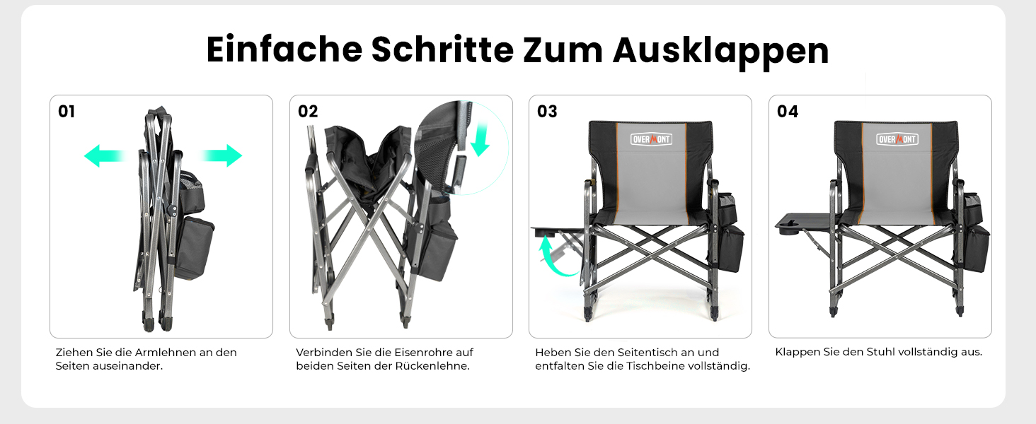 Крісло для кемпінгу OVERMONT: складне, з підспівателем та сумкою-холодильником - до 180 кг, чорне