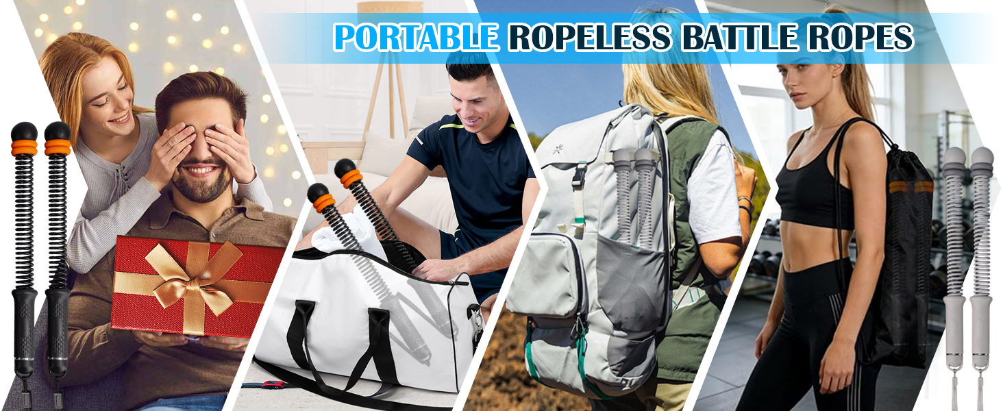 Битва мотузок TOGETDREAM: регульовані тренувальні канати без мотузки для силових тренувань, кардіо та спалювання жиру, чорний